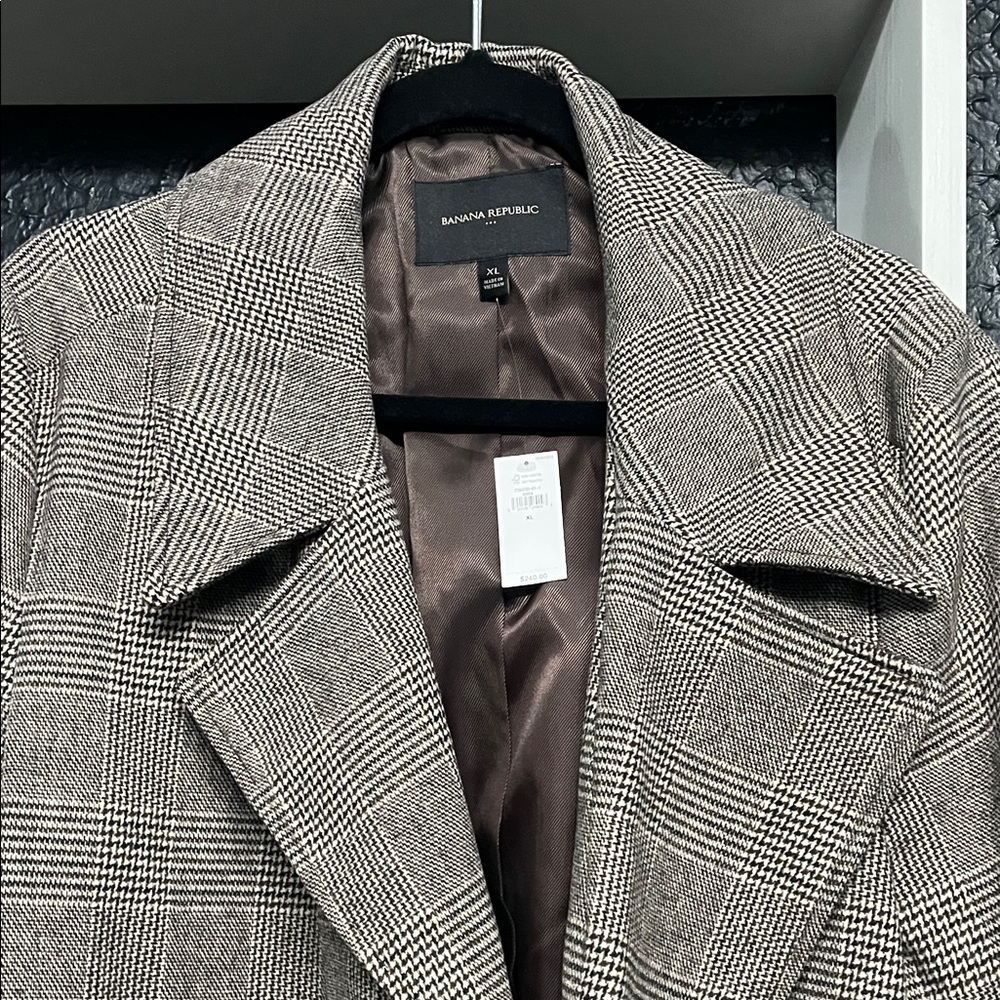 Banana Republic Classic Plaid Trench Coat - Brown/Gray XL NWT - Picture 7 of 9